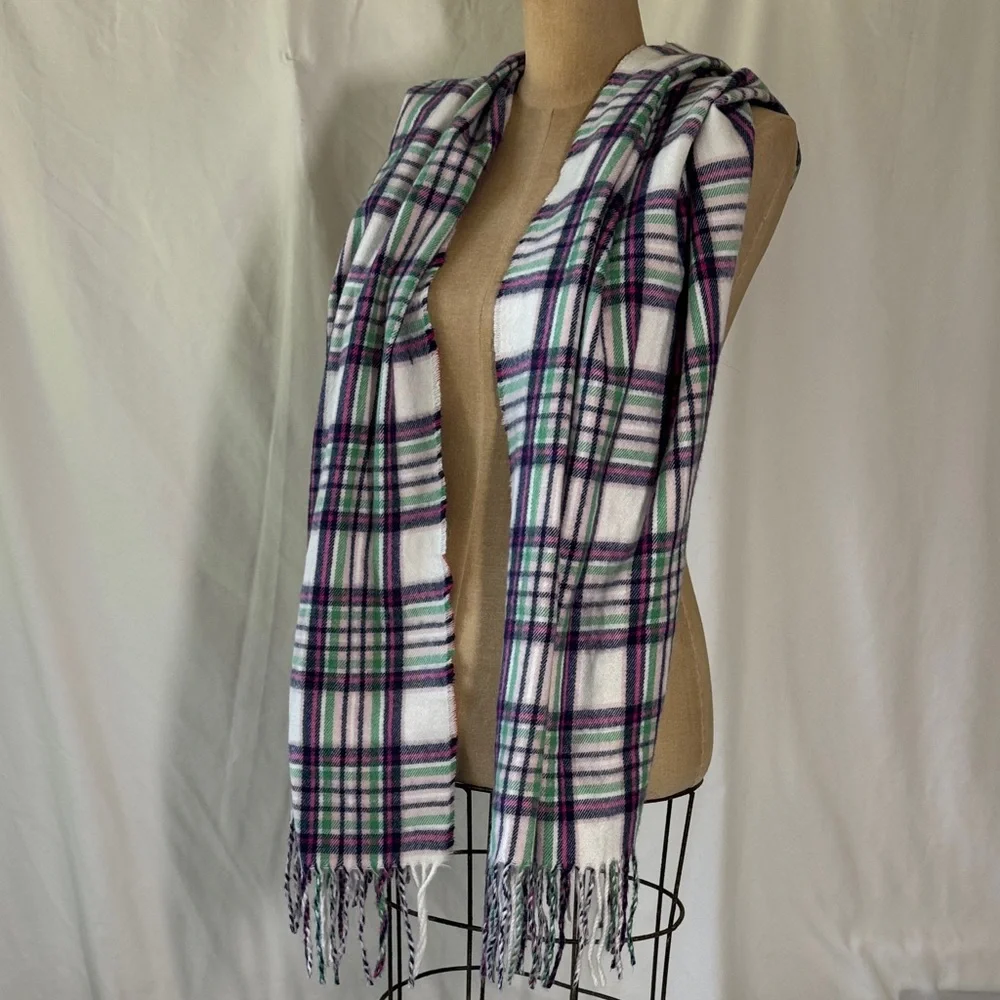Crown & Ivy Colorful Plaid Scarf with Fringe NWT